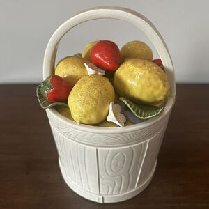 Fitz and Floyd Lemon Strawberry 1987 Ceramic Fruit Basket 10" Vintage Lidded Box
